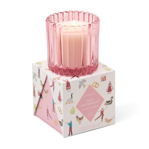 CFH0509EU Christmas 127g Ribbed Glass Candle Paddywax - Pink - Pink Peppermint
